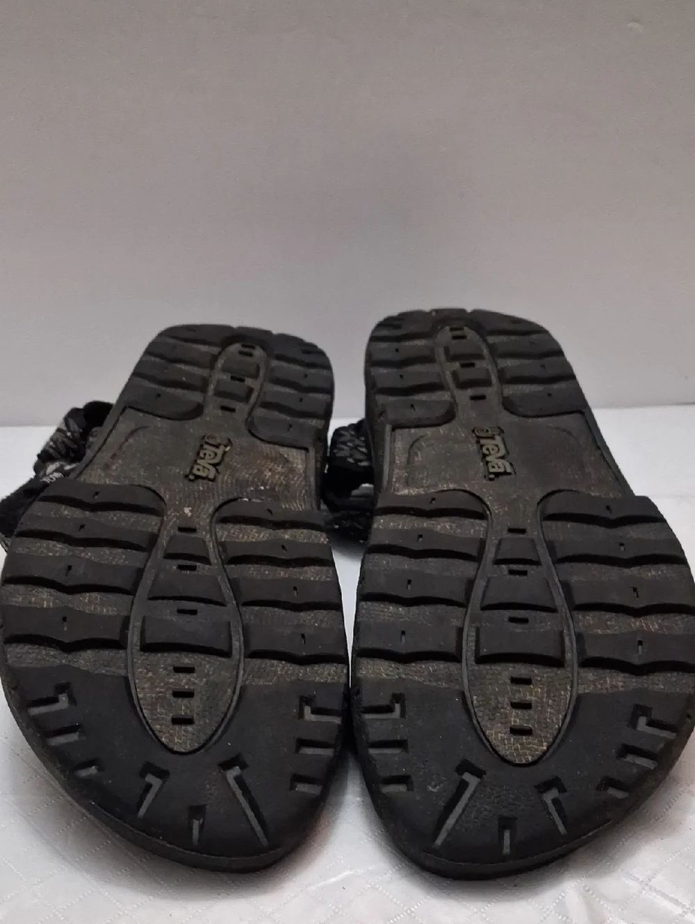 Teva Size 10 men's sandal in black, gray strap with velcro adjustable strap.
